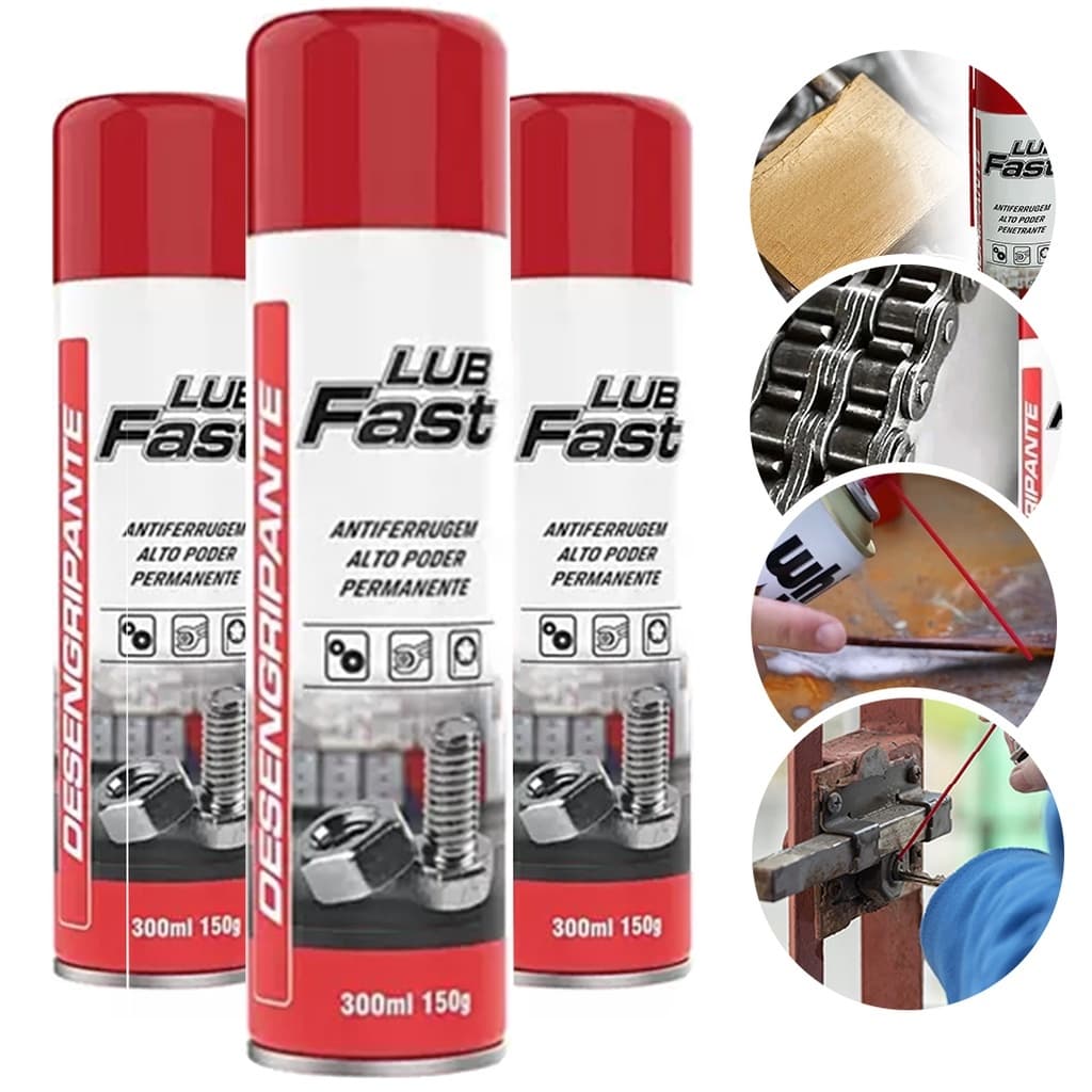 KIT COM 3 UNIDADES - Spray Lub Fast Desingripante 300ml;Óleo Antiferrugem/Desengripante/Lubrificante