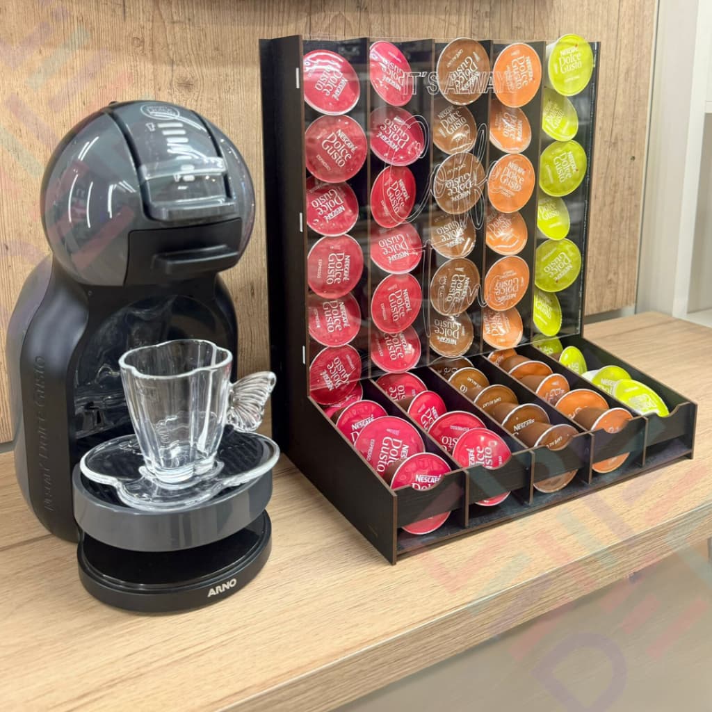 Porta Capsulas de Acrílico Dolce Gusto Três Corações Organizador Suporte Cantinho do Cafe mdf apoio