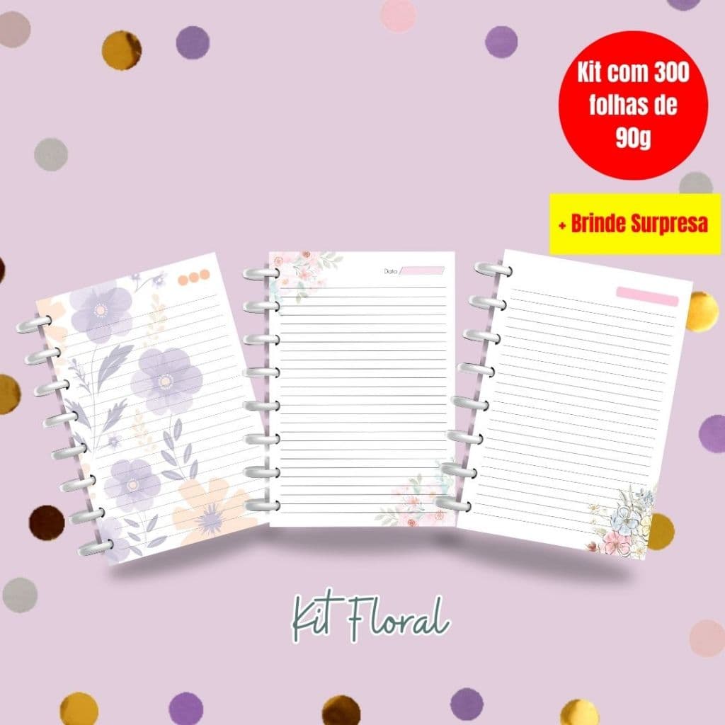 Refil para Caderno de discos 90g I Kit Com 300 Folhas | Material Escolar I Folha Para Caderno Inteligente