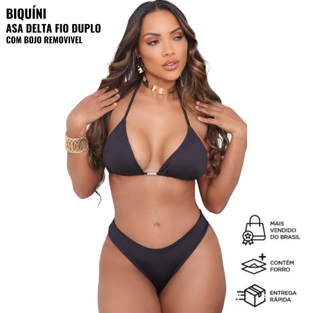 Biquíni Asa Delta Fio Duplo Top Cortininha Com Bojo Removível