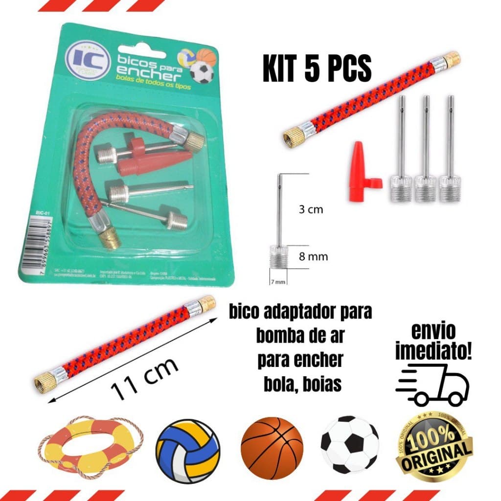 Kit Bicos Para Encher Inflar Bolas Piscinas Kit 5 peças boias Bike Pneu Bicicleta