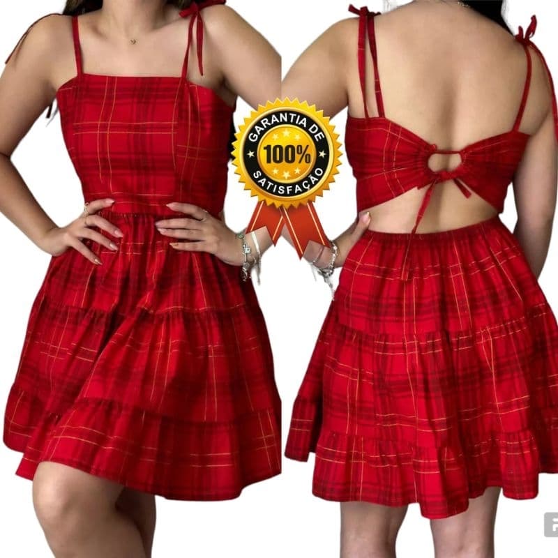 Vestido Xadrez Feminino Três Marias Moda Blogueira Festa Junina Malha Crepe Vestido Alcinha Costa Nua