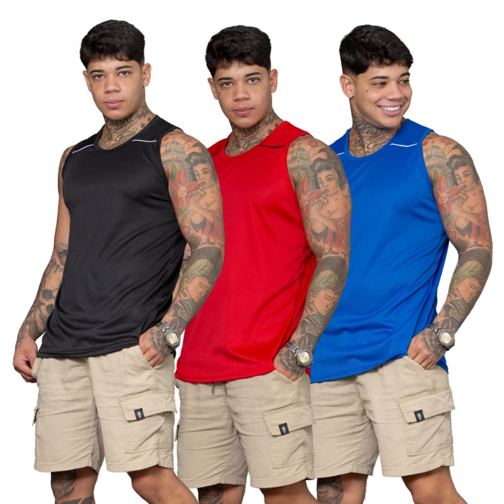 Kit 3 Camiseta Regata Dry Fit Cross Fit Caminhada Academia Treino