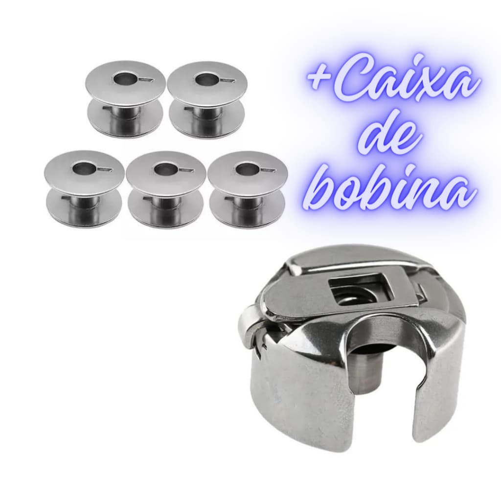 5 Bobinas de Alumínio + 1 Caixa Bobina Para Maquina Costura Reta Industrial
