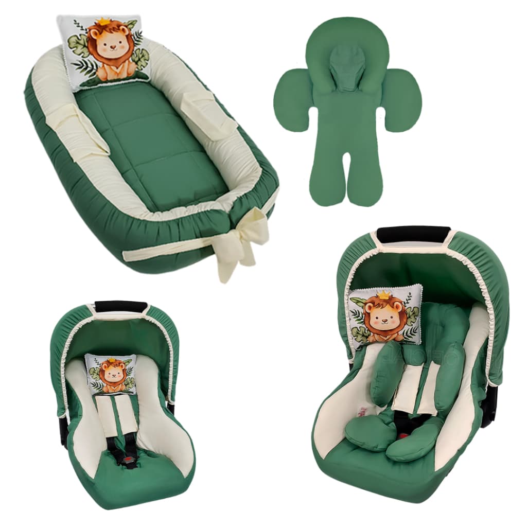 Kit 7 Peças –Ninho Redutor, Capa de Bebê Conforto, Capota Solar, Protetores de Cinto e Apoio Redutor