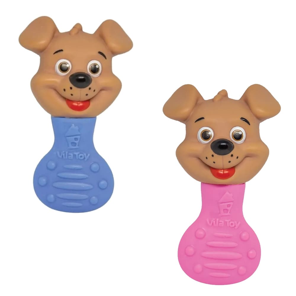 Mordedores Chocalhos de Animais Bebê Cachorrinho Rosa e Azul