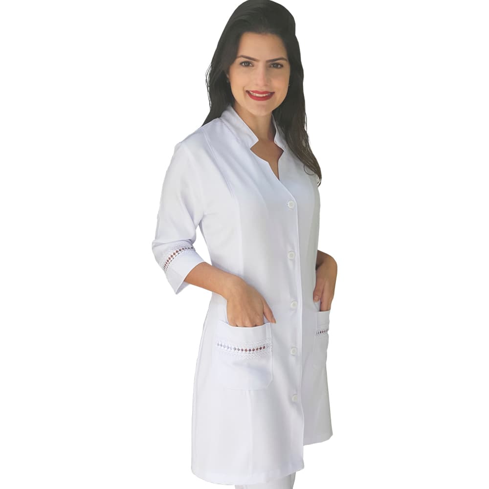 Jaleco Feminino Acinturado Gabardine Com Manga 3/4 e Gola Padre | Área da Saúde | Estética | Bu268