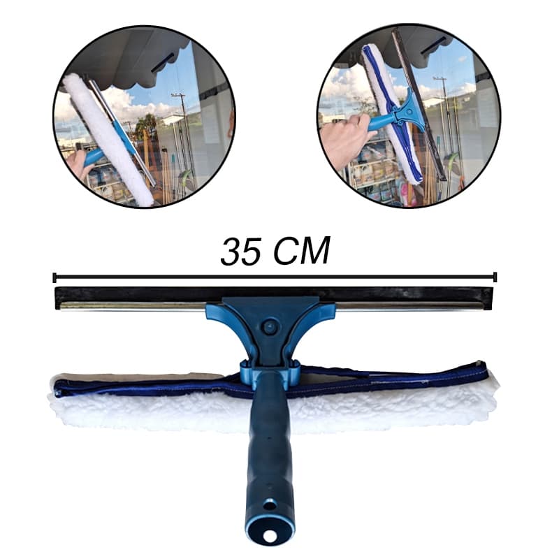 Rodo Limpa Vidros Rodinho Combinado 2 Em 1 Microfibra 35 Cm