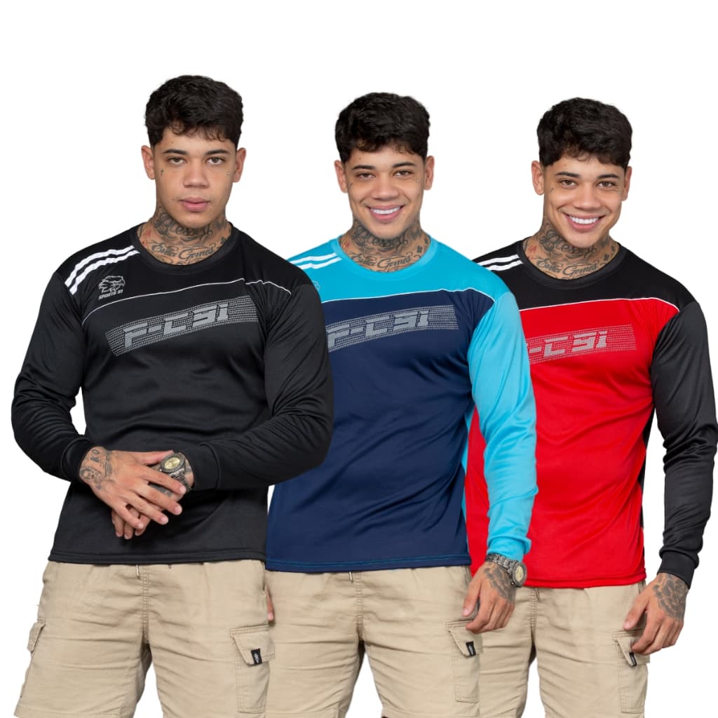 Kit 3 Camiseta Manga Longa  Masculina DryFit Corrida Bike Ciclismo Cross Fit