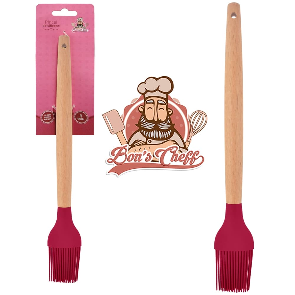 PINCEL CULINARIO DE SILICONE CABO MADEIRA BONS CHEFF 27X3,5CM NA CARTELA