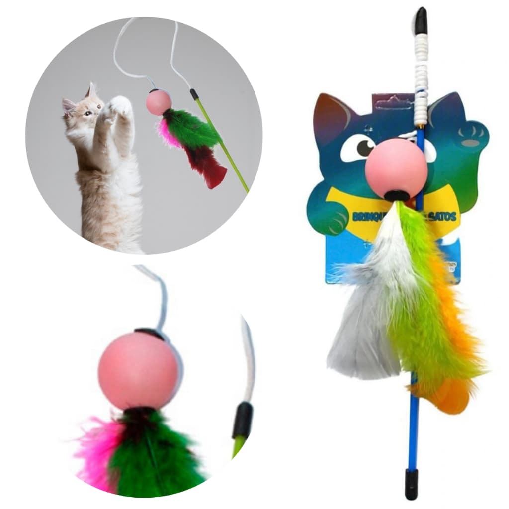 Brinquedo de Gato Varinha com Bolinha | Brinquedo para Cães e Gato Varinha com Bolinha com pena.