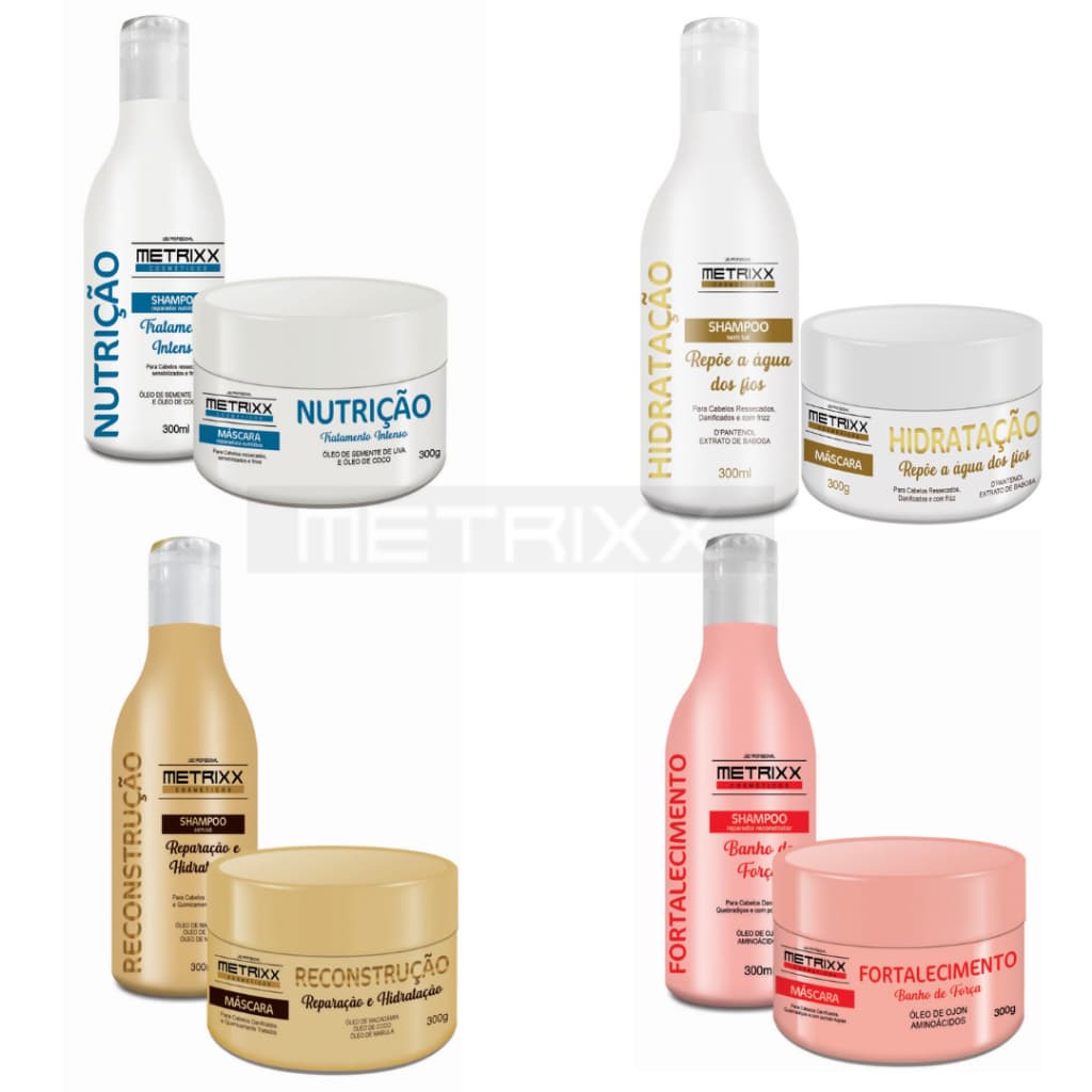 4 Kit Shampoo e Máscara Metrixx Nutrição Hidratação Reconstrução Fortalecimento