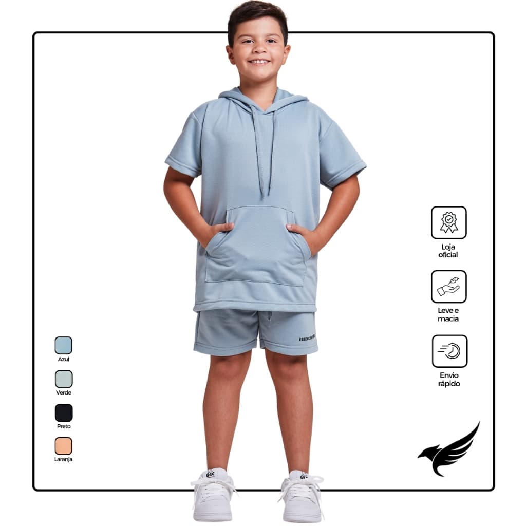Conjunto Infantil Menino Camisa Canguru e Shorts Moletinho