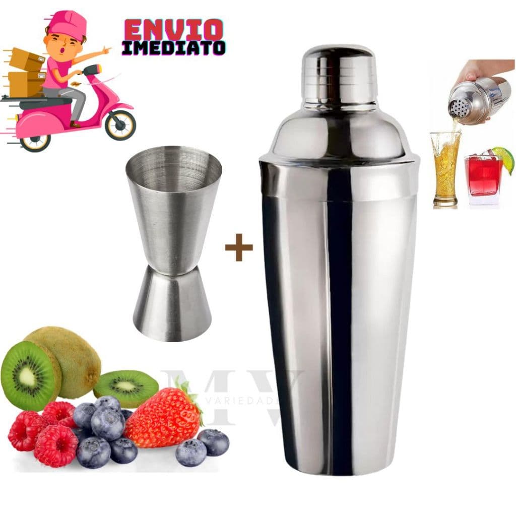 Kit Coqueteleira Inox 500ml Com Copo Dosador Duplo 25/50ml Bebidas Drinks