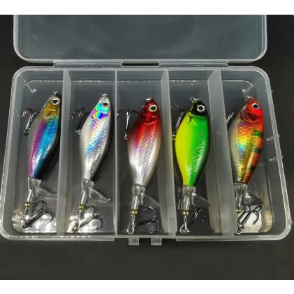KIT COM 5 ISCA ARTIFICIAL MEIA ÁGUA / SUPERFÍCIE 9CM 11G COM HÉLICE WHOPPER PLOPPER PARA PESCA
