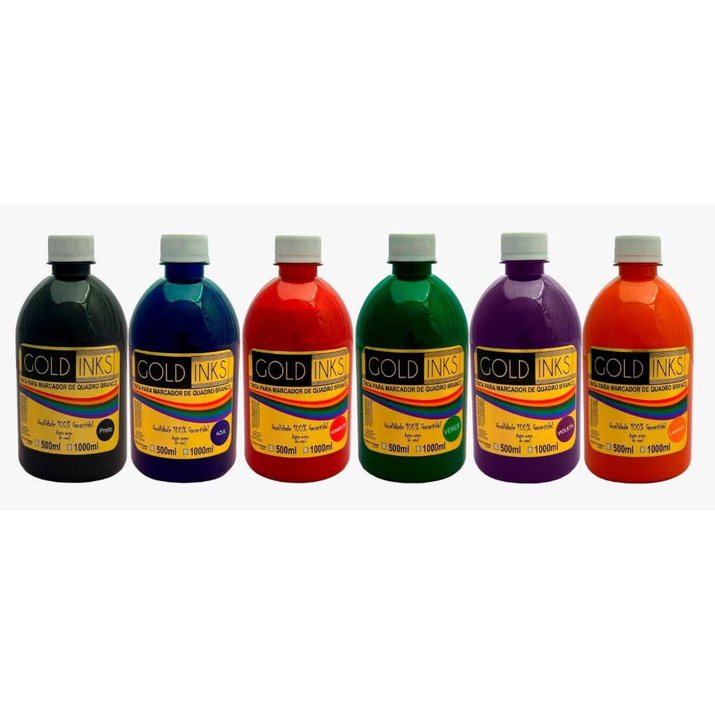 Kit 03 Unidades De Tinta Para Marcador De Quadro Branco Goldinks 500 ML Tinta Universal De Pincel