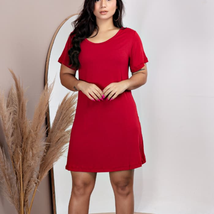 Vestido Camisao Feminino Camisetão Liso Vistido Casual Verão