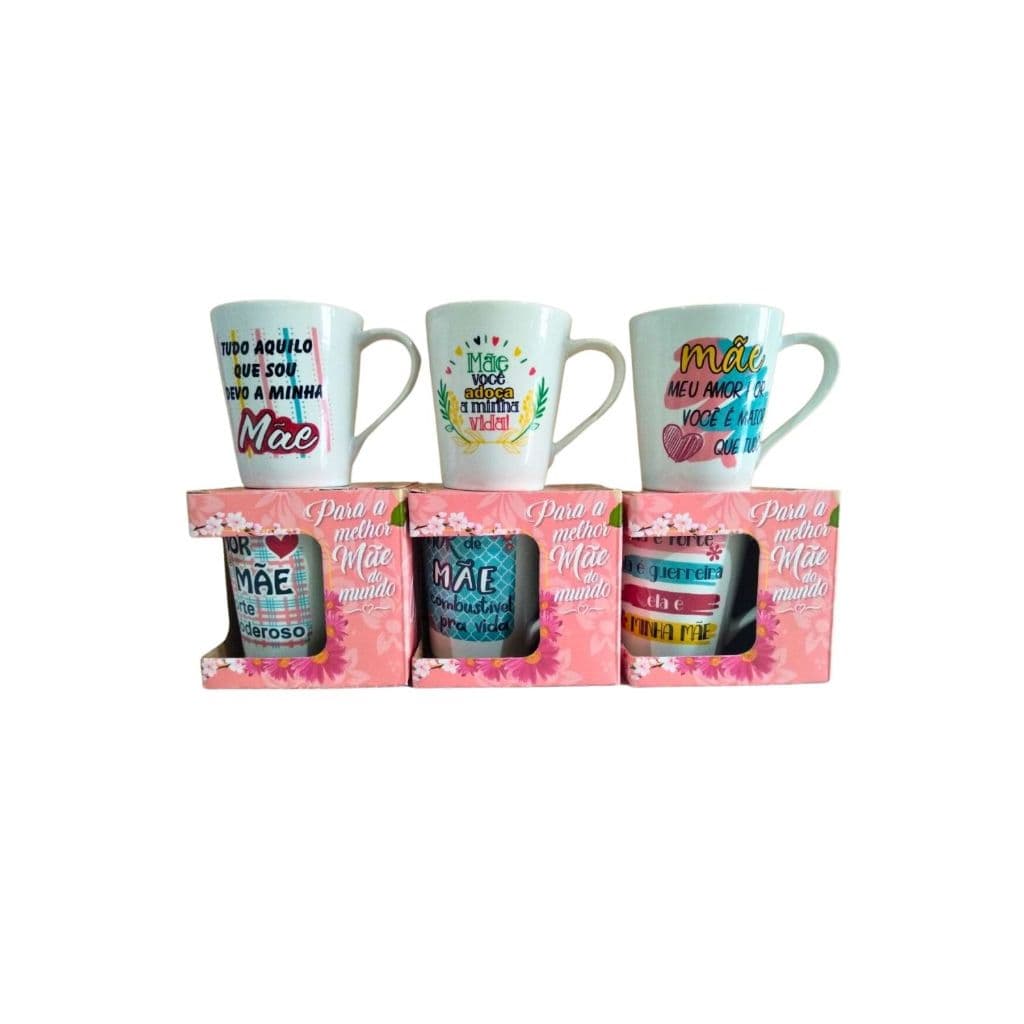 kit 2,4,5 ou 6  Canecas Dia das Mães Estampas Sortidas – Porcelana 250ML