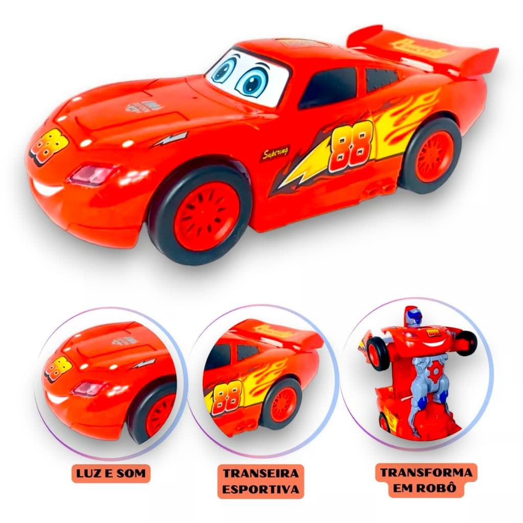Carrinho Transformers Relampago McQueen Vira Robô Carros Com Luz e Som