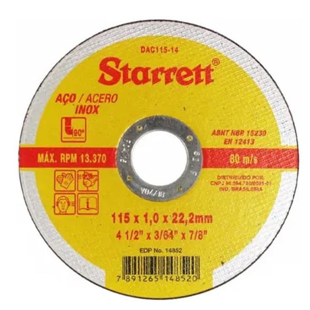 Disco De Corte Para Aço Inox - Starrett