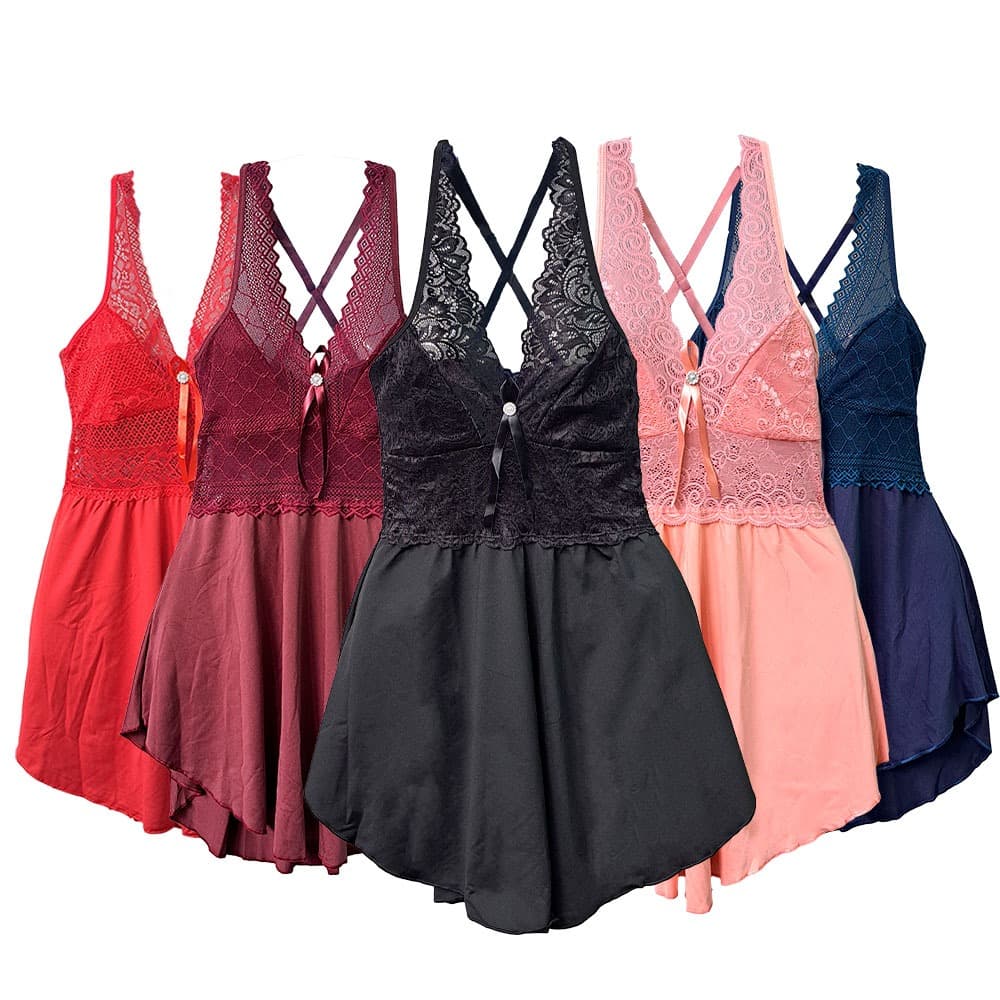 Promoção Kit 5 Roupa de Dormir Camisola Microfibra Renda sem Bojo | 843