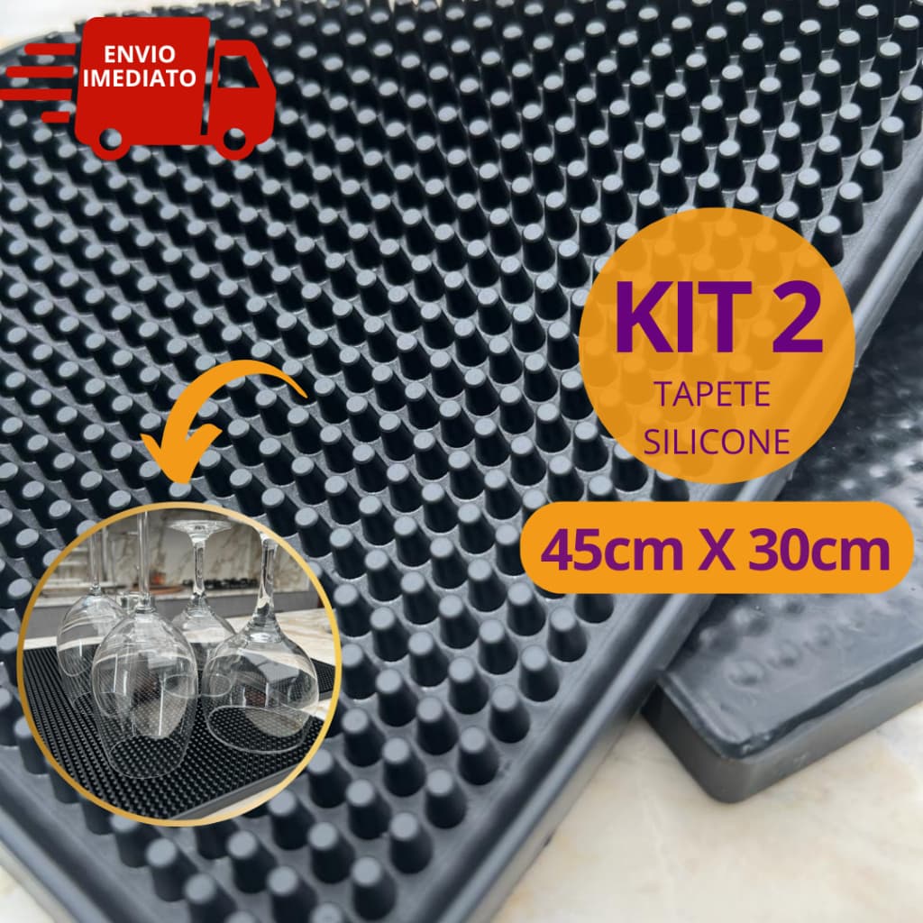 Kit 2 Tapete de Silicone Escorredor Grande 45x30cm Pia Bancada Bar Para Copos Louças Drena a Água