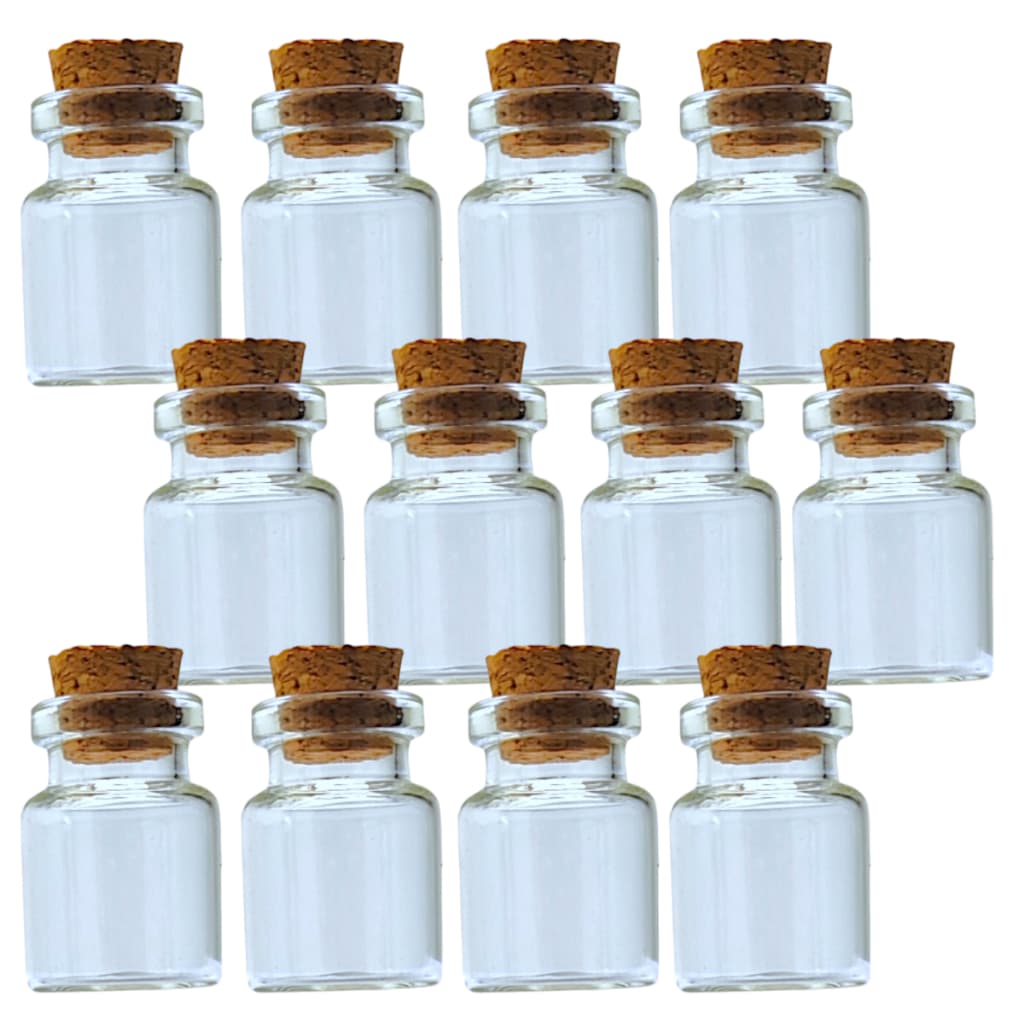 Conjunto 12 Garrafinhas de Vidro Incolor Tampa de Rolha Capacidade 5 mL para Artesanato Lembrancinhas Decorações