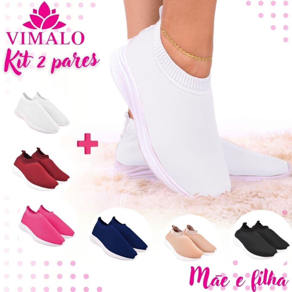 Kit 2 pares : Tênis Jogging Feminino  VL07 BRANCO +  VL ADICIONAL