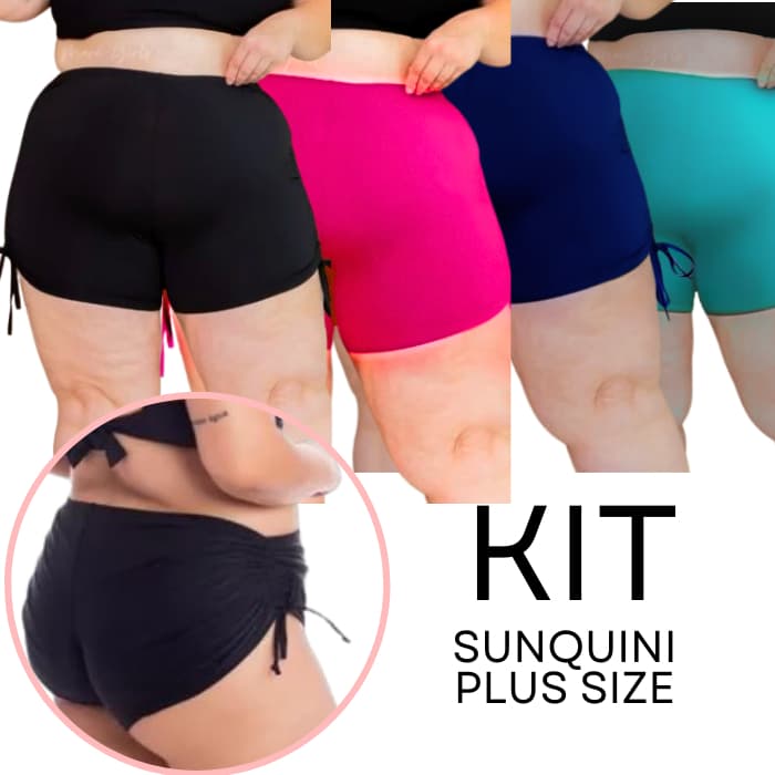 Kit 3 Sunquini Shorts Biquíni Cordinha Praia Plus Size  Academia
