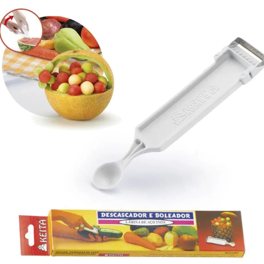 Descascador Furador Para Frutas Legumes Batatas 2 Em 1 Aço Inox Keita 16,5X3,6CM Boleador Boleadores-