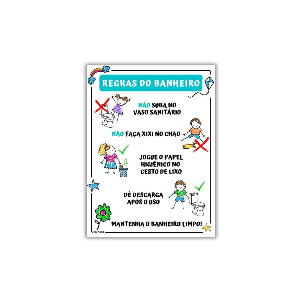 Placa Sinalização Higiene Regras Utilização Banheiro Ilustrada 15x20 cm