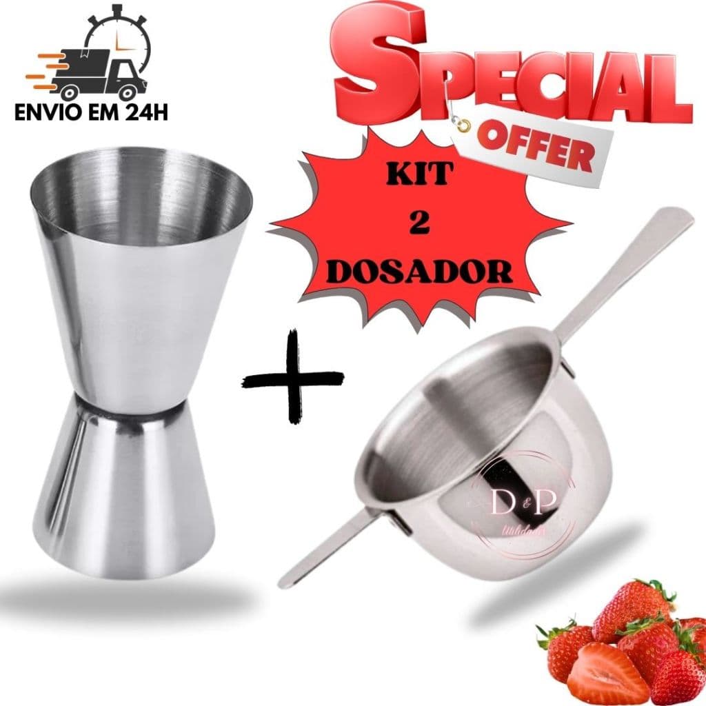 Kit Combo Dosadores Inox de Bebida Dosador Whisky 50ml Dosador Duplo 25 e 50ml para Barman Bartender Caipirinha Drinks