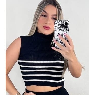 Cropped Garrafinha Tricot Modal Canelado / Cropped Listrado Trico / Cropped Liso / Gola Alta