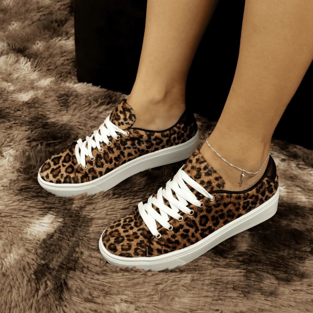 Ténis Onça Feminino Casual Confortável Sola Branca Pantera
