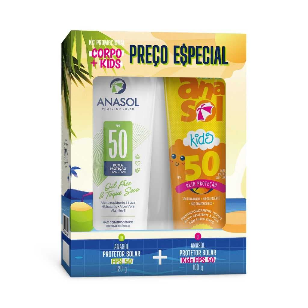 Kit 2 Protetor Solar FPS50 Adulto + FPS50 Kids - Anasol