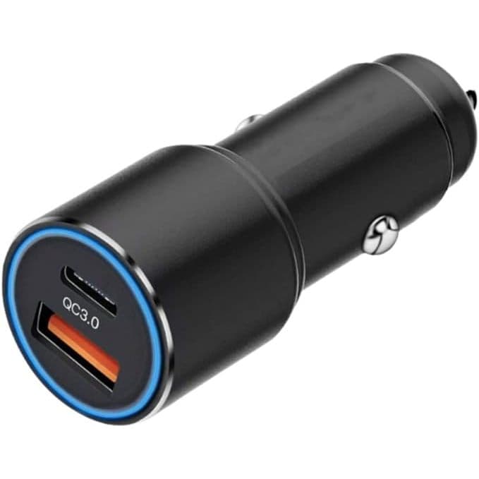 Carregador Veicular Universal 38w Turbo Com 2 Entradas 1 Usb e 1 Usb-C Carga Ultra Rápida Entrada 12v 24V (Preta)