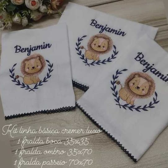 kit fralda pano bordada  personalizada bebê cremer luxo crochê fralda boca fralda ombromenino menina