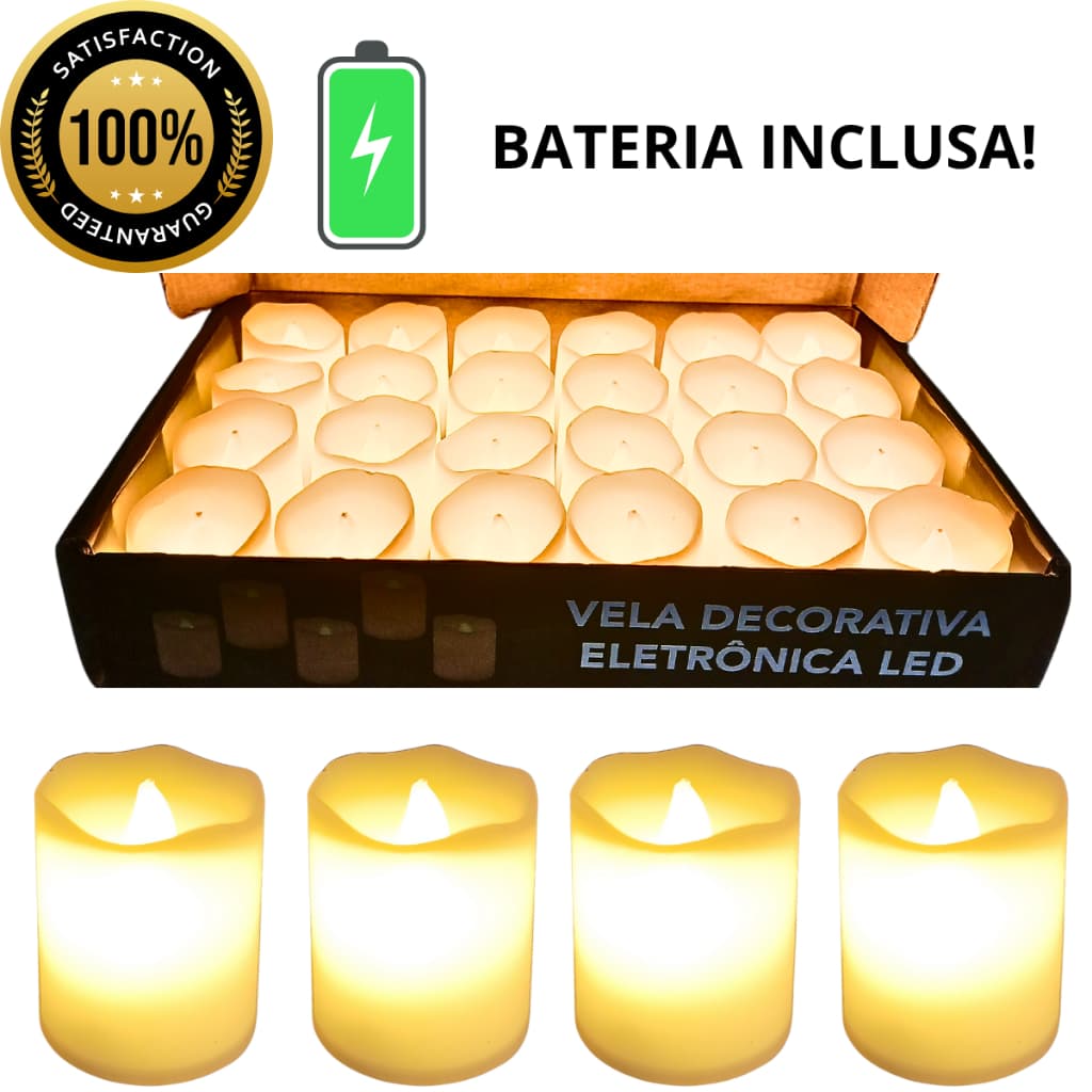 Velas Led Kit com 12 e 24 Lindas velas decorativas de Led eletrônicas (COM BATERIA INCLUSA)