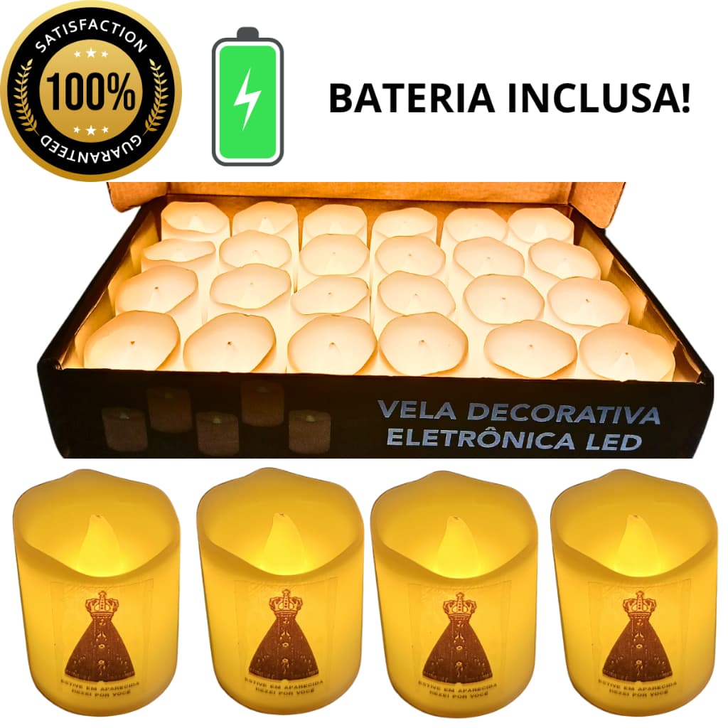 Velas Led Nossa Senhora Aparecida Religiosa  Kit 12 e 24 Lindas velas decorativas de Led eletrônicas (BATERIA INCLUSA)