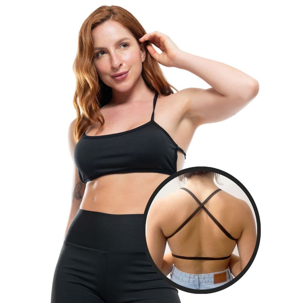 Top Fitness Cruzado Cropped Alcinha Faixa Costa Nua Moda Gringa Blogueira