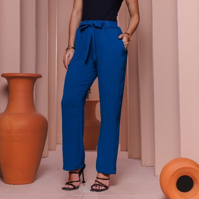 Calça Pantalona Duna Elastico na Cintura com Bolso Cinto P ao Extra