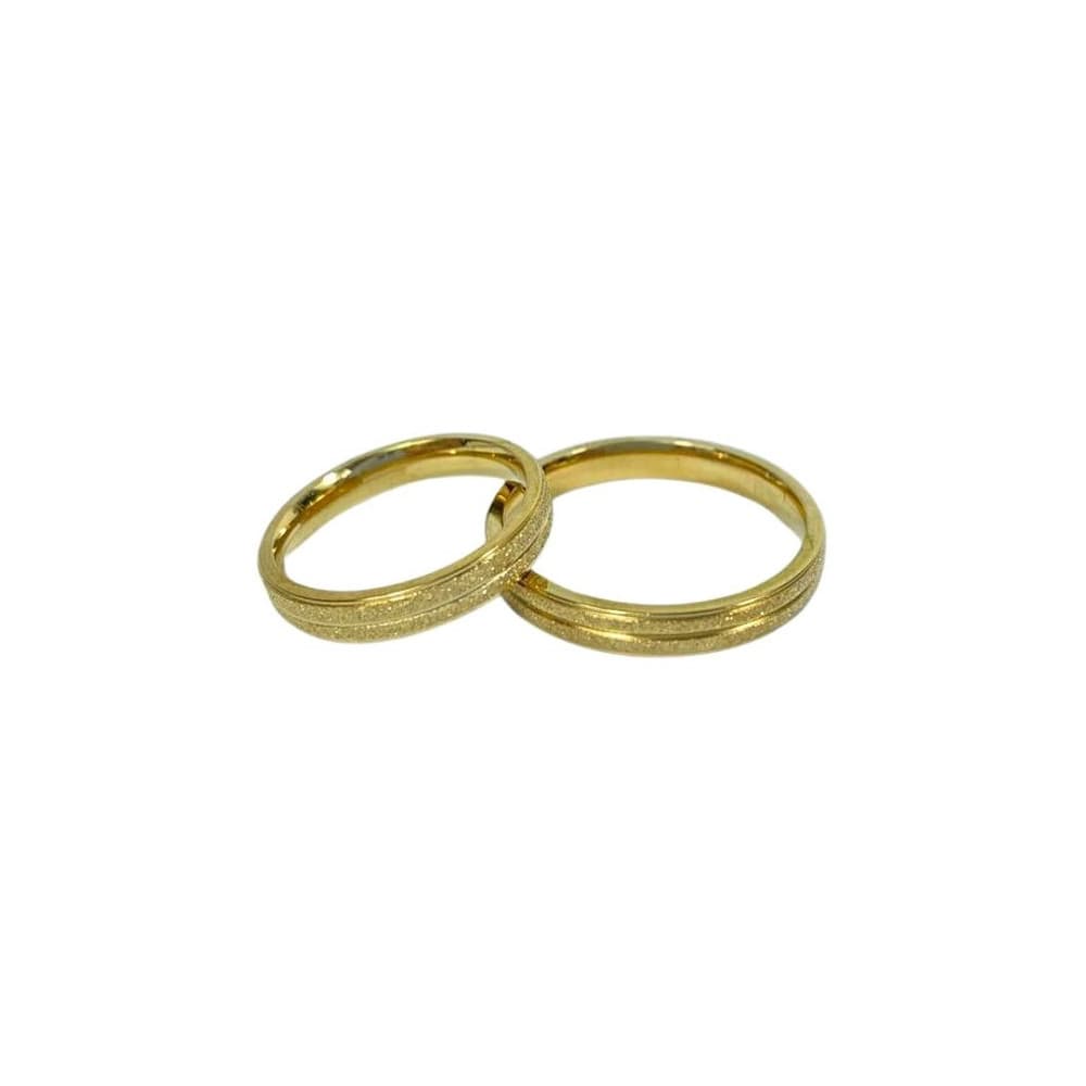 Aliança Dourada Diamantada Com Frisos 4mm Anel em Aço Inox Cirurgico Antialergico