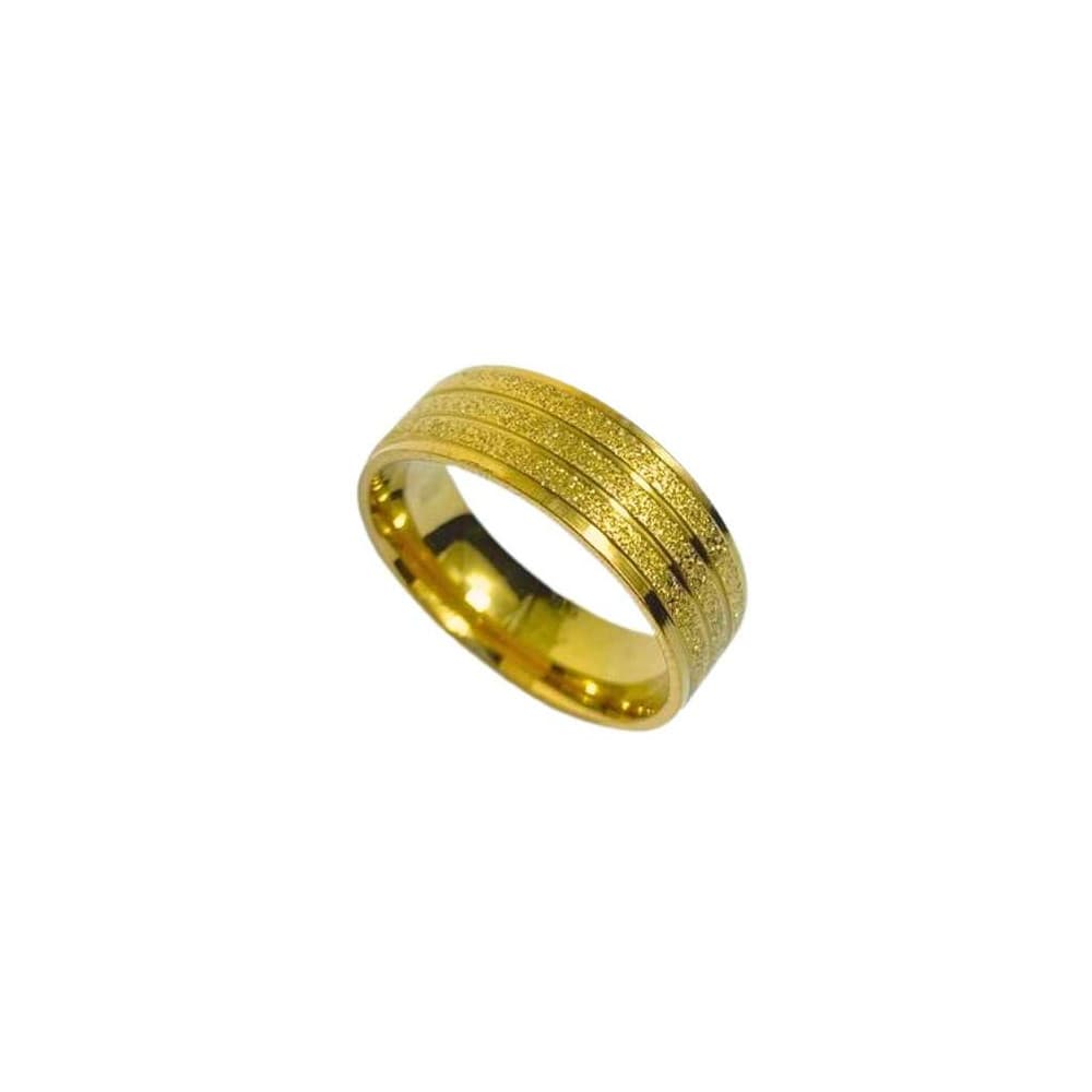Aliança Dourada Diamantada Com Frisos 8mm Em Aço Inox