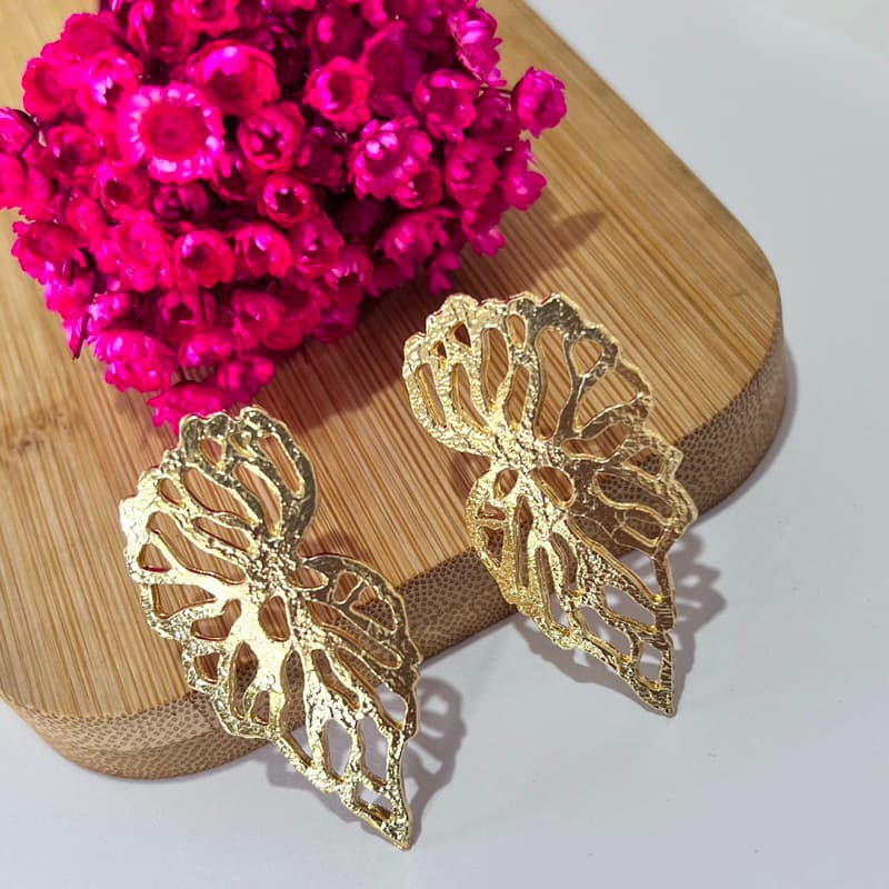 Brinco asa de anjo folheado a ouro bijuteria feminina tendência da moda