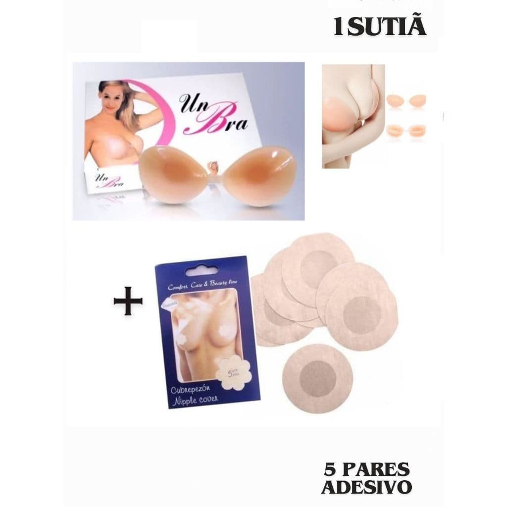 KIT Sutiã Adesivo de Silicone Aumenta E Levanta Seios+5 Pares de Protetor Mamilo Bico Aureola Tapa Seios