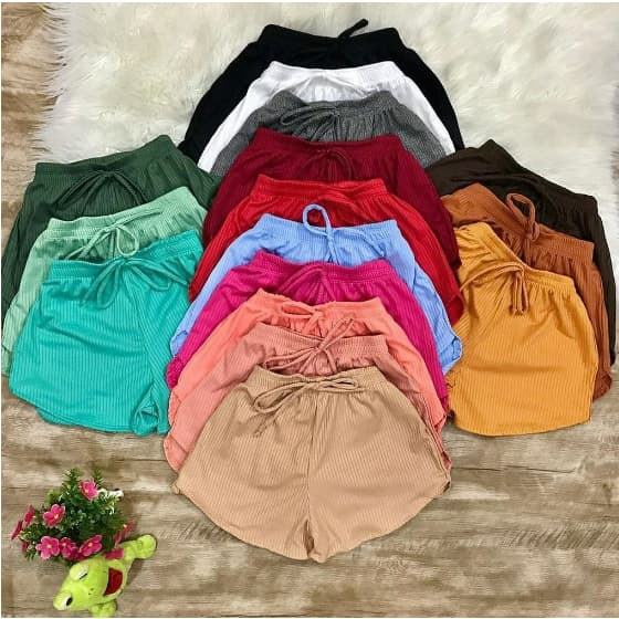 Short Curto Malha Canelada Várias Cores Moda 2022