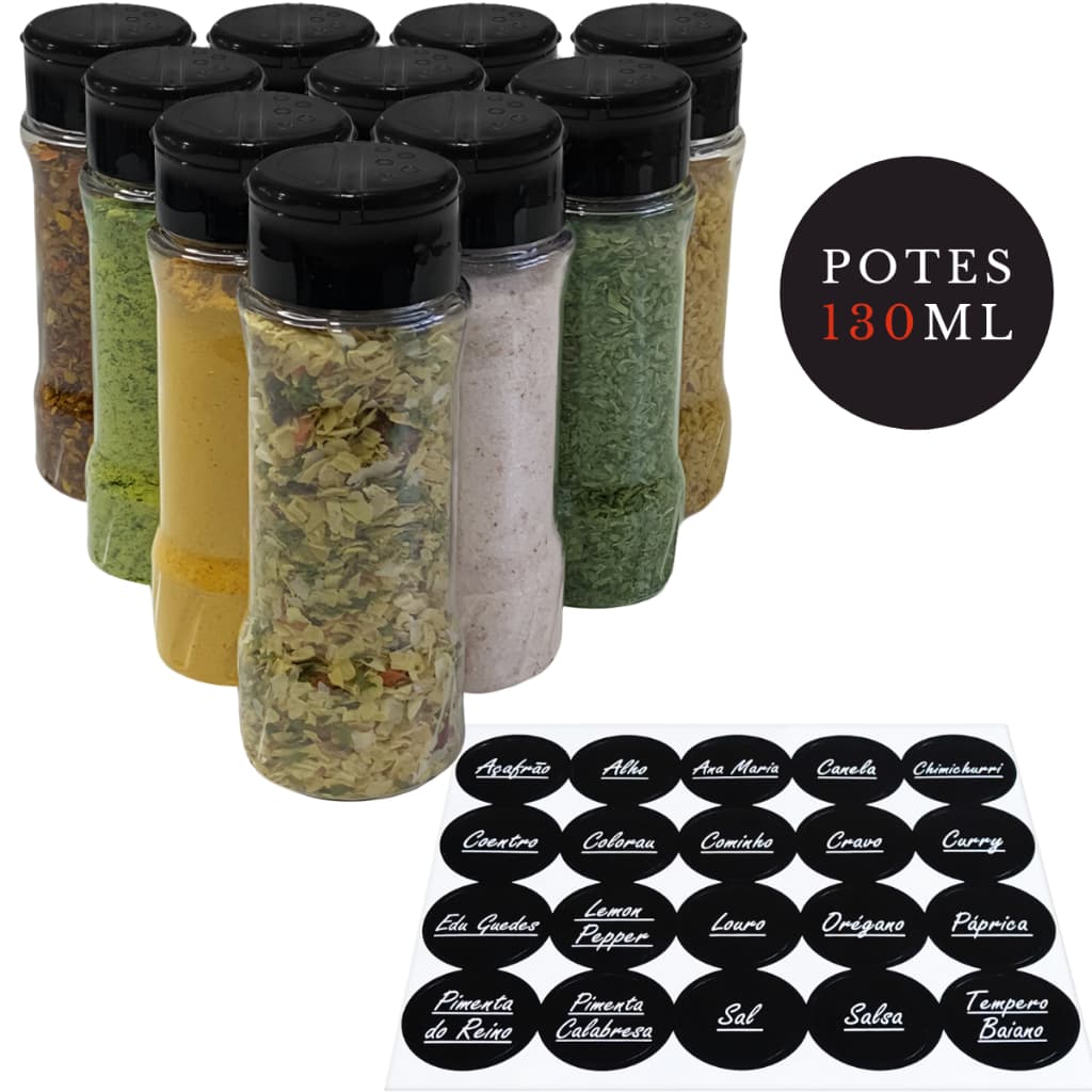 10 Potes para Temperos Condimentos com Etiquetas Potes Plástico