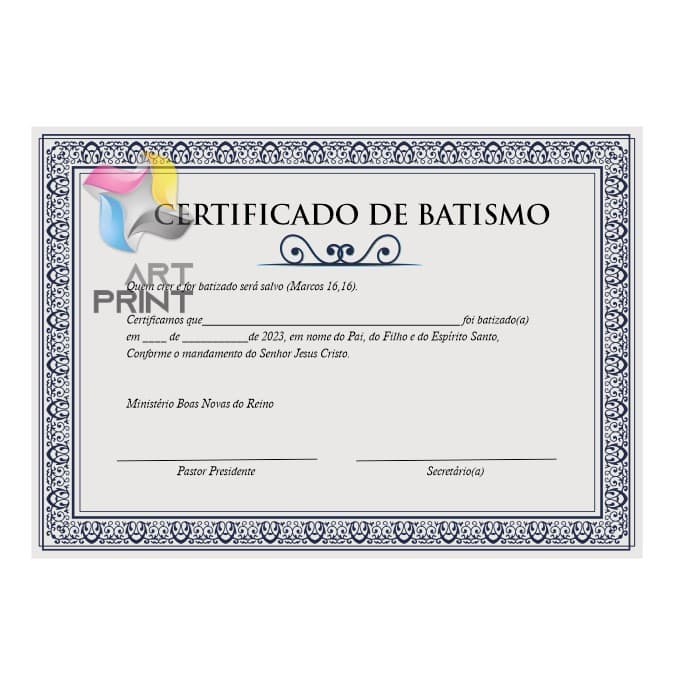 Certificado de Batismo / Obreiro 10 Unidades