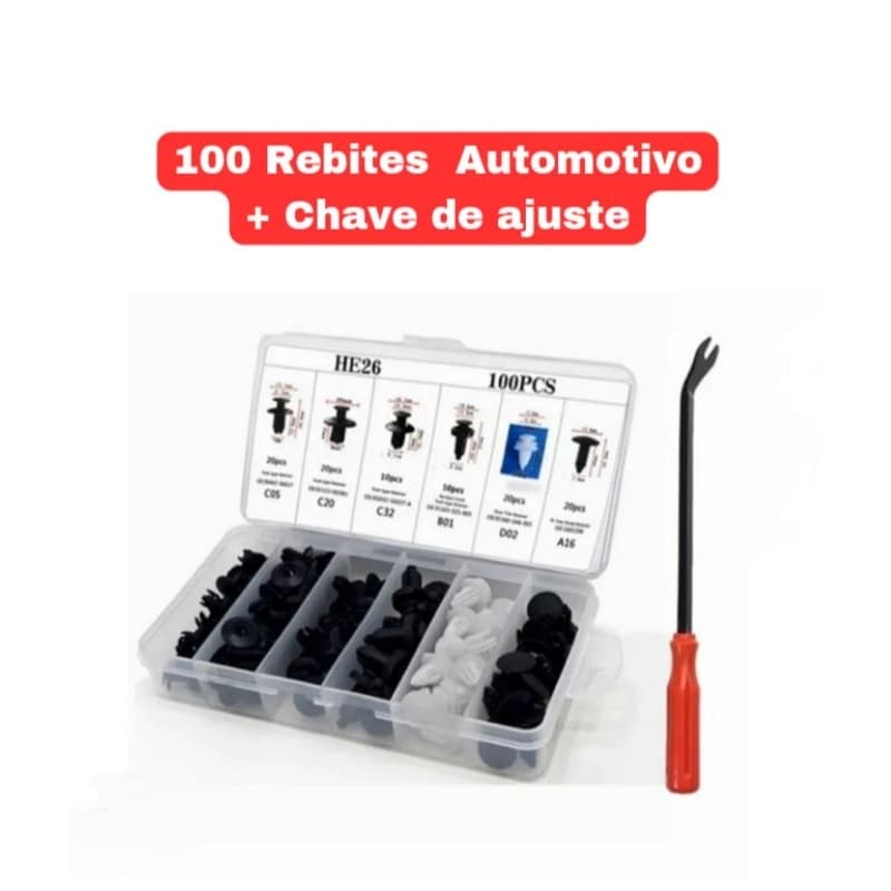 Presilhas Grampos Rebites Fixação Automotivo Com 100 Peças+ Chave De Ajuste