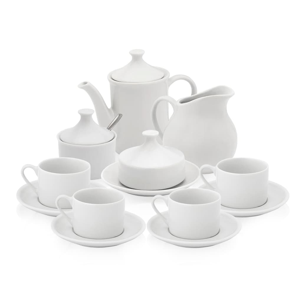 Conjunto - Bule - Açucareiro - 4 Xícaras - Manteigueira - Leiteira 750ml Porcelana Branca Café Cha